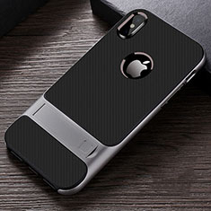 Silicone Matte Finish and Plastic Back Cover Case with Stand A01 for Apple iPhone Xs Gray