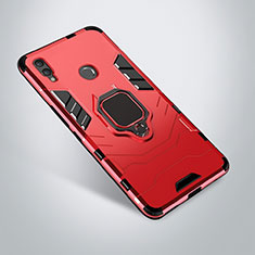 Silicone Matte Finish and Plastic Back Cover Case with Stand A01 for Huawei Honor 10 Lite Red