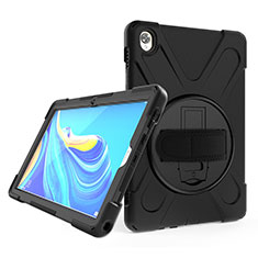 Silicone Matte Finish and Plastic Back Cover Case with Stand A01 for Huawei MatePad 10.8 Black