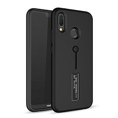 Silicone Matte Finish and Plastic Back Cover Case with Stand A01 for Huawei Nova 3e Black