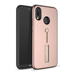 Silicone Matte Finish and Plastic Back Cover Case with Stand A01 for Huawei Nova 3e Rose Gold