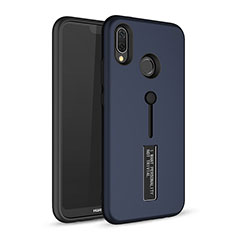 Silicone Matte Finish and Plastic Back Cover Case with Stand A01 for Huawei P20 Lite Blue
