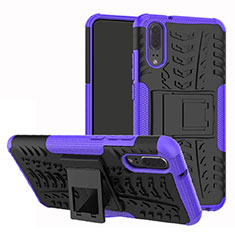 Silicone Matte Finish and Plastic Back Cover Case with Stand A01 for Huawei P20 Purple