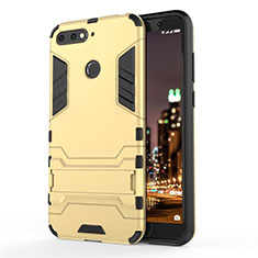 Silicone Matte Finish and Plastic Back Cover Case with Stand A01 for Huawei Y6 (2018) Gold