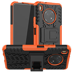 Silicone Matte Finish and Plastic Back Cover Case with Stand A01 for Huawei Y9a Orange