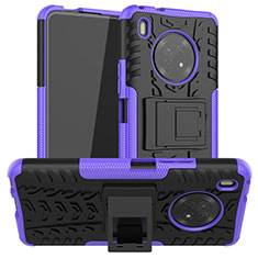 Silicone Matte Finish and Plastic Back Cover Case with Stand A01 for Huawei Y9a Purple