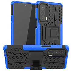 Silicone Matte Finish and Plastic Back Cover Case with Stand A01 for Motorola Moto Edge 20 5G Blue