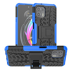 Silicone Matte Finish and Plastic Back Cover Case with Stand A01 for Motorola Moto Edge 20 Lite 5G Blue