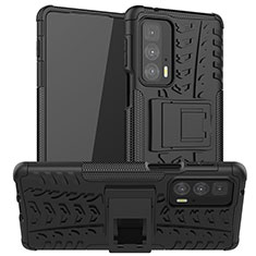 Silicone Matte Finish and Plastic Back Cover Case with Stand A01 for Motorola Moto Edge 20 Pro 5G Black