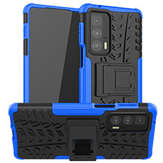 Silicone Matte Finish and Plastic Back Cover Case with Stand A01 for Motorola Moto Edge 20 Pro 5G Blue