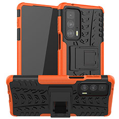 Silicone Matte Finish and Plastic Back Cover Case with Stand A01 for Motorola Moto Edge 20 Pro 5G Orange