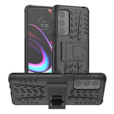 Silicone Matte Finish and Plastic Back Cover Case with Stand A01 for Motorola Moto Edge (2021) 5G Black