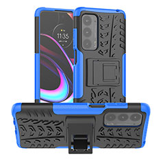 Silicone Matte Finish and Plastic Back Cover Case with Stand A01 for Motorola Moto Edge (2021) 5G Blue