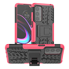 Silicone Matte Finish and Plastic Back Cover Case with Stand A01 for Motorola Moto Edge (2021) 5G Hot Pink