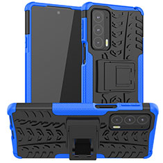 Silicone Matte Finish and Plastic Back Cover Case with Stand A01 for Motorola Moto Edge Lite 5G Blue