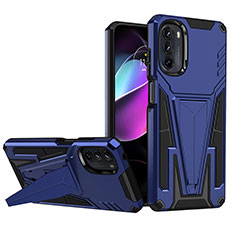 Silicone Matte Finish and Plastic Back Cover Case with Stand A01 for Motorola Moto G 5G (2022) Blue