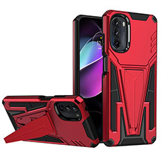 Silicone Matte Finish and Plastic Back Cover Case with Stand A01 for Motorola Moto G 5G (2022) Red