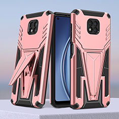 Silicone Matte Finish and Plastic Back Cover Case with Stand A01 for Motorola Moto G Power (2021) Rose Gold