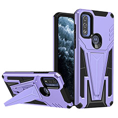 Silicone Matte Finish and Plastic Back Cover Case with Stand A01 for Motorola Moto G Pure Purple