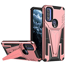 Silicone Matte Finish and Plastic Back Cover Case with Stand A01 for Motorola Moto G Pure Rose Gold