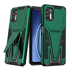 Silicone Matte Finish and Plastic Back Cover Case with Stand A01 for Motorola Moto G Stylus (2021) Green