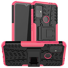 Silicone Matte Finish and Plastic Back Cover Case with Stand A01 for Motorola Moto G10 Hot Pink