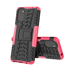 Silicone Matte Finish and Plastic Back Cover Case with Stand A01 for Motorola Moto G22 Hot Pink