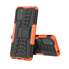 Silicone Matte Finish and Plastic Back Cover Case with Stand A01 for Motorola Moto G22 Orange