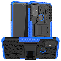 Silicone Matte Finish and Plastic Back Cover Case with Stand A01 for Motorola Moto G30 Blue