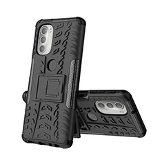 Silicone Matte Finish and Plastic Back Cover Case with Stand A01 for Motorola Moto G51 5G Black