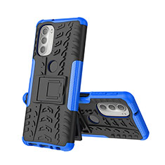 Silicone Matte Finish and Plastic Back Cover Case with Stand A01 for Motorola Moto G51 5G Blue