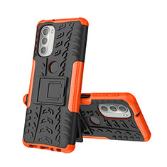 Silicone Matte Finish and Plastic Back Cover Case with Stand A01 for Motorola Moto G51 5G Orange