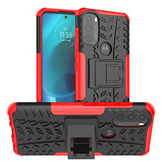 Silicone Matte Finish and Plastic Back Cover Case with Stand A01 for Motorola Moto G71 5G Red