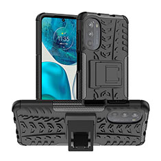 Silicone Matte Finish and Plastic Back Cover Case with Stand A01 for Motorola Moto G71s 5G Black