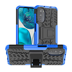 Silicone Matte Finish and Plastic Back Cover Case with Stand A01 for Motorola Moto G82 5G Blue