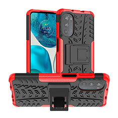 Silicone Matte Finish and Plastic Back Cover Case with Stand A01 for Motorola Moto G82 5G Red