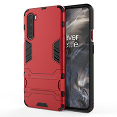 Silicone Matte Finish and Plastic Back Cover Case with Stand A01 for OnePlus Nord Red