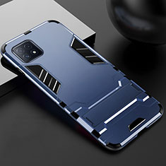 Silicone Matte Finish and Plastic Back Cover Case with Stand A01 for Oppo A72 5G Blue