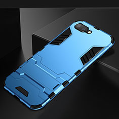 Silicone Matte Finish and Plastic Back Cover Case with Stand A01 for Oppo K1 Blue