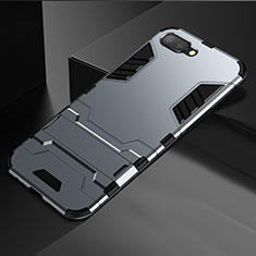 Silicone Matte Finish and Plastic Back Cover Case with Stand A01 for Oppo K1 Gray