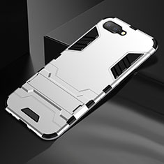 Silicone Matte Finish and Plastic Back Cover Case with Stand A01 for Oppo K1 Silver