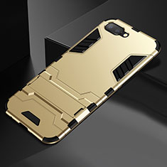 Silicone Matte Finish and Plastic Back Cover Case with Stand A01 for Oppo R15X Gold