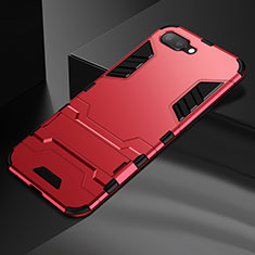 Silicone Matte Finish and Plastic Back Cover Case with Stand A01 for Oppo R15X Red