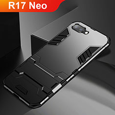Silicone Matte Finish and Plastic Back Cover Case with Stand A01 for Oppo R17 Neo Black