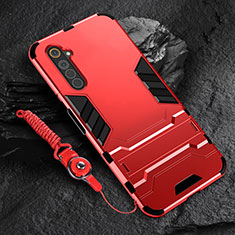 Silicone Matte Finish and Plastic Back Cover Case with Stand A01 for Realme 6 Red