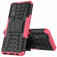 Silicone Matte Finish and Plastic Back Cover Case with Stand A01 for Realme 7 Pink