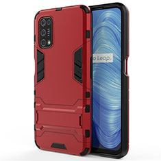 Silicone Matte Finish and Plastic Back Cover Case with Stand A01 for Realme V5 5G Red