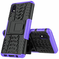 Silicone Matte Finish and Plastic Back Cover Case with Stand A01 for Samsung Galaxy A01 Core Purple