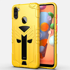 Silicone Matte Finish and Plastic Back Cover Case with Stand A01 for Samsung Galaxy A11 Yellow