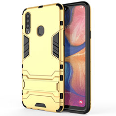 Silicone Matte Finish and Plastic Back Cover Case with Stand A01 for Samsung Galaxy A20s Gold